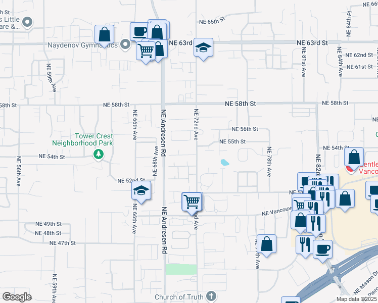 map of restaurants, bars, coffee shops, grocery stores, and more near 5319 Northeast 72nd Avenue in Vancouver