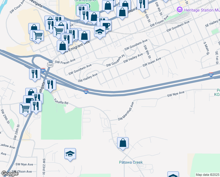 map of restaurants, bars, coffee shops, grocery stores, and more near 1700 Southwest 15th Street in Pendleton