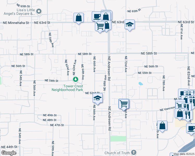 map of restaurants, bars, coffee shops, grocery stores, and more near 5405 Northeast 66th Avenue in Vancouver