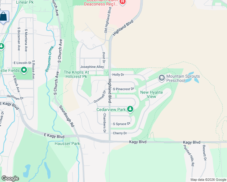 map of restaurants, bars, coffee shops, grocery stores, and more near 1110 South Pinecrest Drive in Bozeman