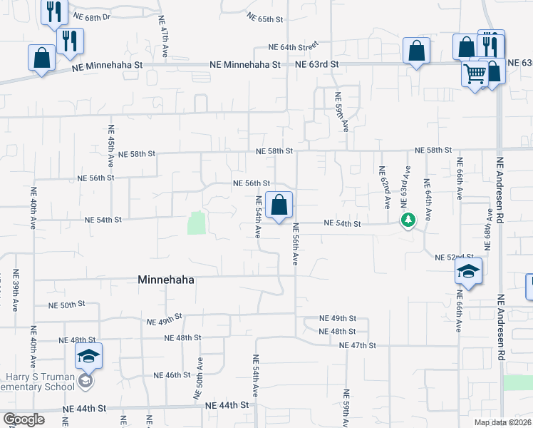 map of restaurants, bars, coffee shops, grocery stores, and more near 5418 Northeast 54th Street in Vancouver