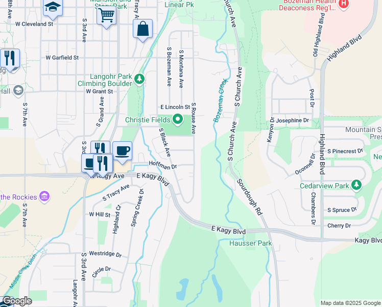 map of restaurants, bars, coffee shops, grocery stores, and more near 312 Accola Drive in Bozeman