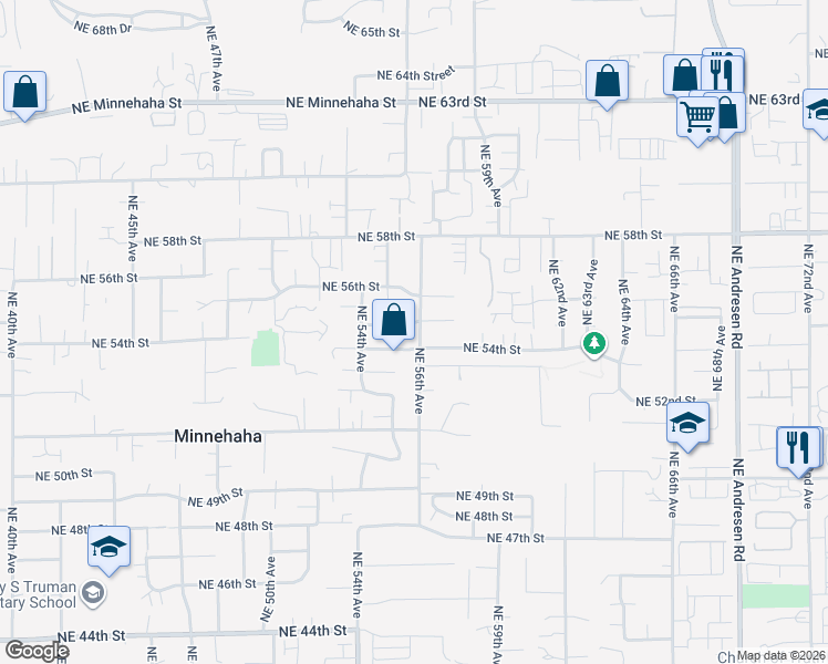 map of restaurants, bars, coffee shops, grocery stores, and more near 5524 Northeast 54th Street in Vancouver