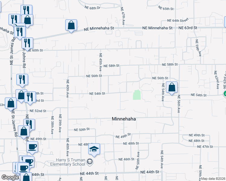 map of restaurants, bars, coffee shops, grocery stores, and more near 4614 Northeast 54th Street in Vancouver