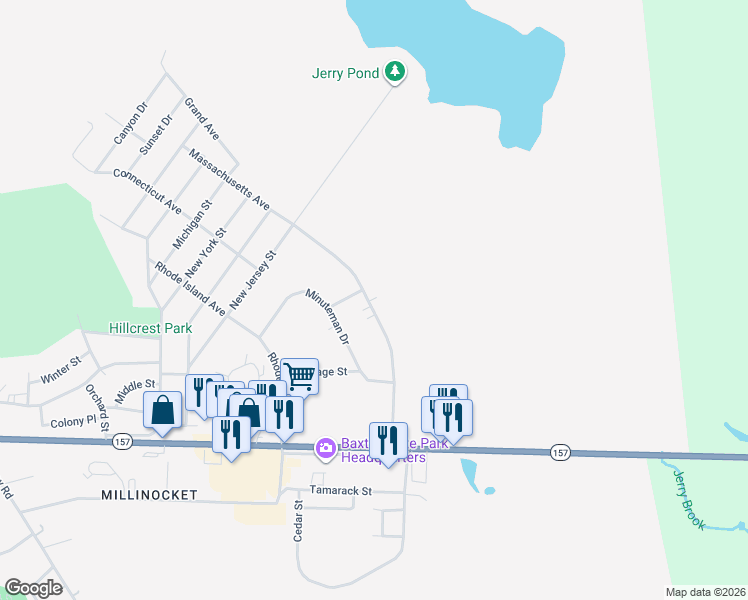 map of restaurants, bars, coffee shops, grocery stores, and more near 276 Massachusetts Avenue in Millinocket