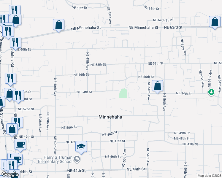 map of restaurants, bars, coffee shops, grocery stores, and more near 5404 Northeast 49th Avenue in Vancouver