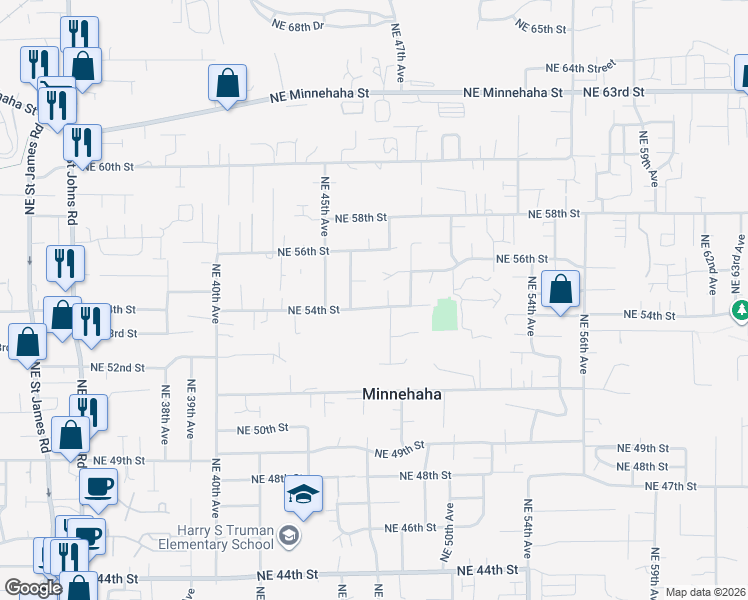 map of restaurants, bars, coffee shops, grocery stores, and more near 4614 Northeast 54th Street in Vancouver