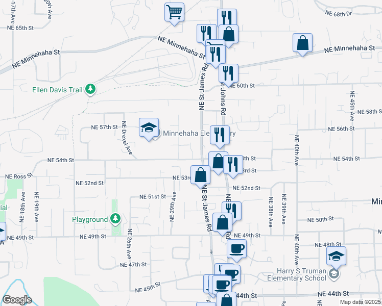 map of restaurants, bars, coffee shops, grocery stores, and more near 3100 Northeast 54th Street in Vancouver