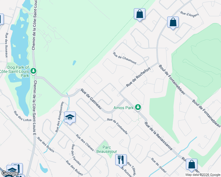 map of restaurants, bars, coffee shops, grocery stores, and more near 267 Rue de la Sarre in Blainville