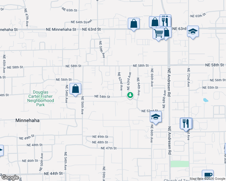 map of restaurants, bars, coffee shops, grocery stores, and more near 6019 Northeast 55th Circle in Vancouver