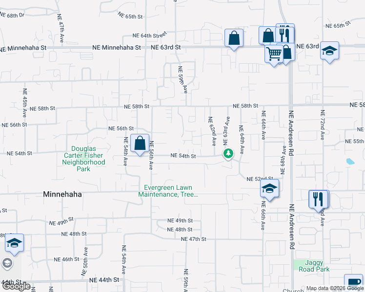 map of restaurants, bars, coffee shops, grocery stores, and more near 5404 Northeast 59th Court in Vancouver