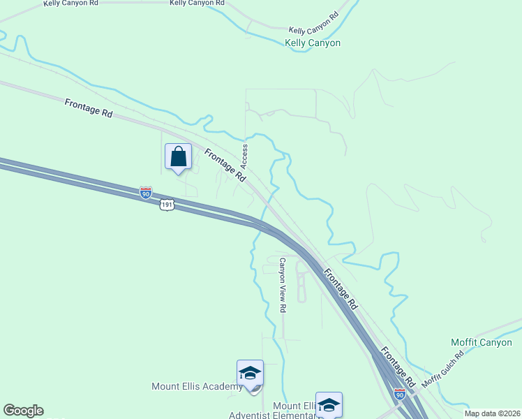 map of restaurants, bars, coffee shops, grocery stores, and more near Interstate 90 in Bozeman