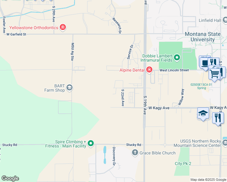 map of restaurants, bars, coffee shops, grocery stores, and more near 2220 Remington Way in Bozeman