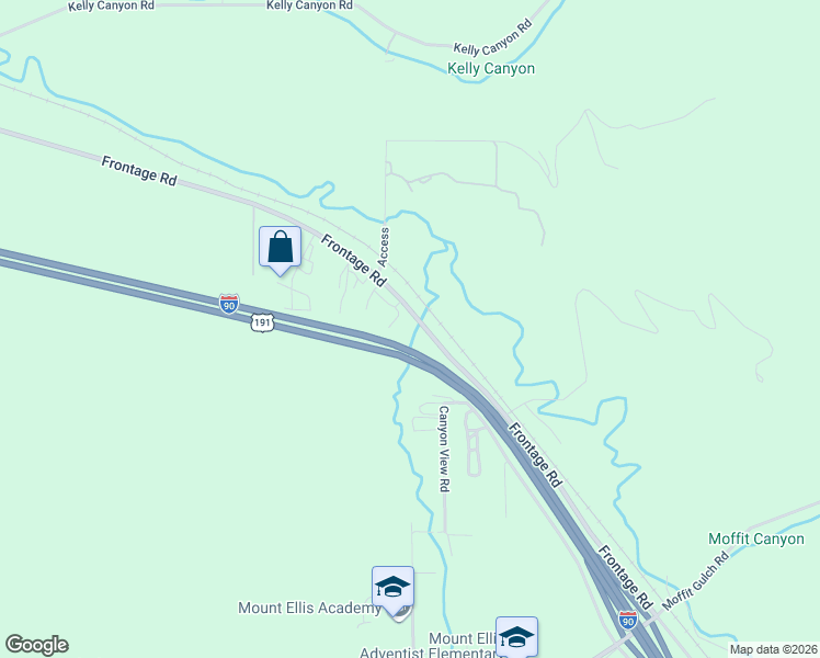 map of restaurants, bars, coffee shops, grocery stores, and more near Interstate 90 in Bozeman