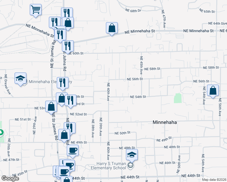 map of restaurants, bars, coffee shops, grocery stores, and more near 4012 Northeast 54th Street in Vancouver