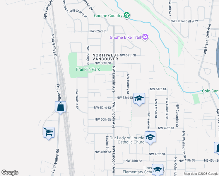 map of restaurants, bars, coffee shops, grocery stores, and more near 1106 Northwest 54th Circle in Vancouver