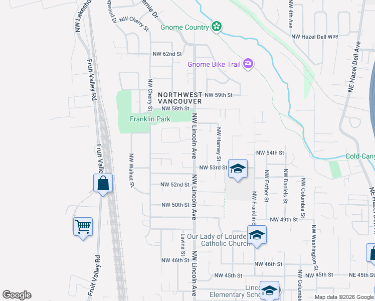 map of restaurants, bars, coffee shops, grocery stores, and more near 1106 Northwest 54th Circle in Vancouver