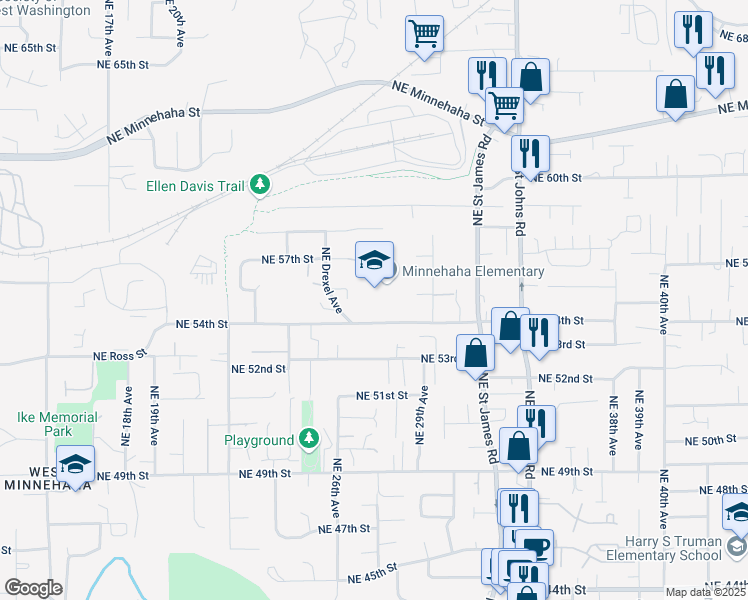 map of restaurants, bars, coffee shops, grocery stores, and more near 2800 Northeast 54th Street in Vancouver