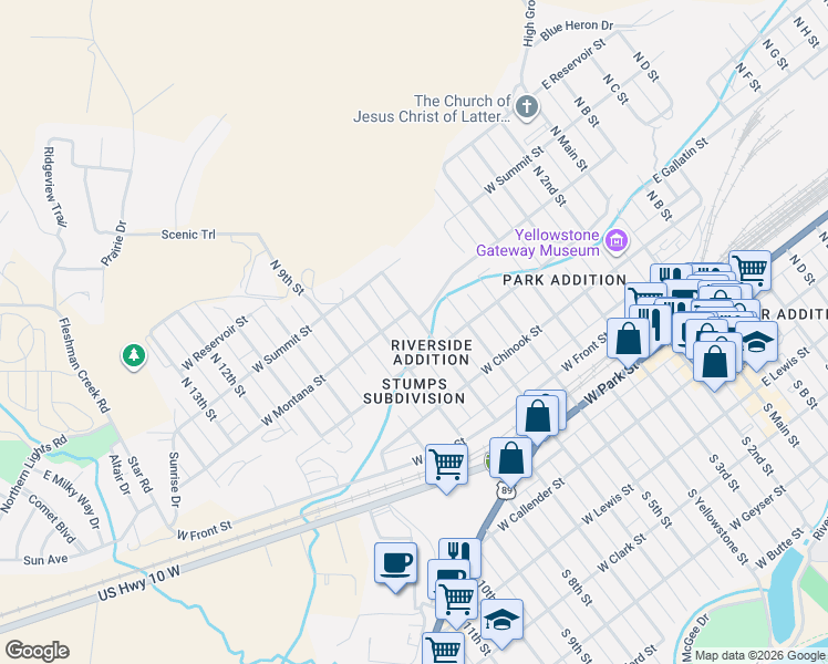 map of restaurants, bars, coffee shops, grocery stores, and more near 516 North 8th Street in Livingston
