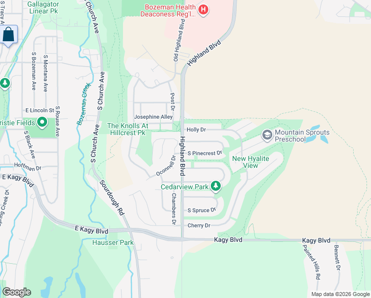 map of restaurants, bars, coffee shops, grocery stores, and more near 1110 South Pinecrest Drive in Bozeman