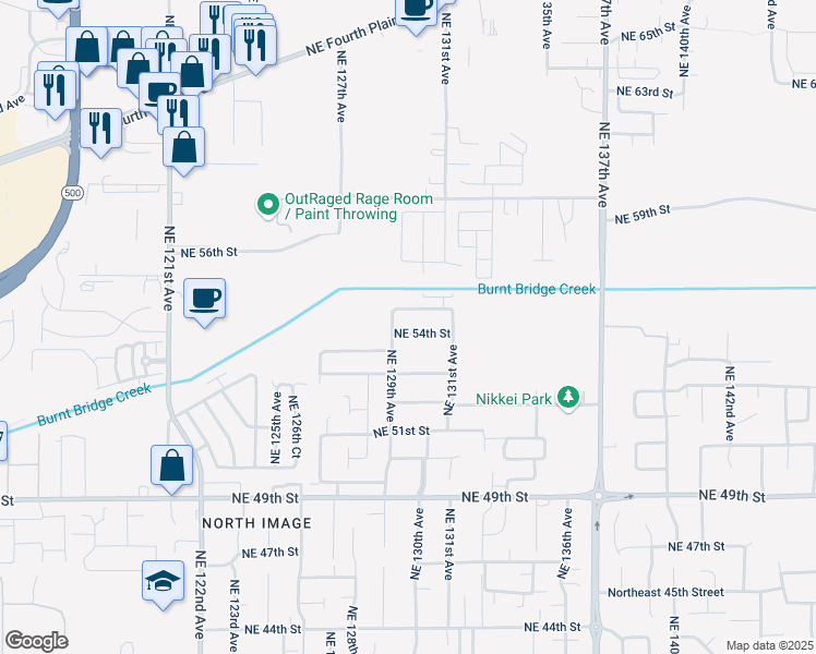 map of restaurants, bars, coffee shops, grocery stores, and more near 12909 Northeast 54th Street in Vancouver