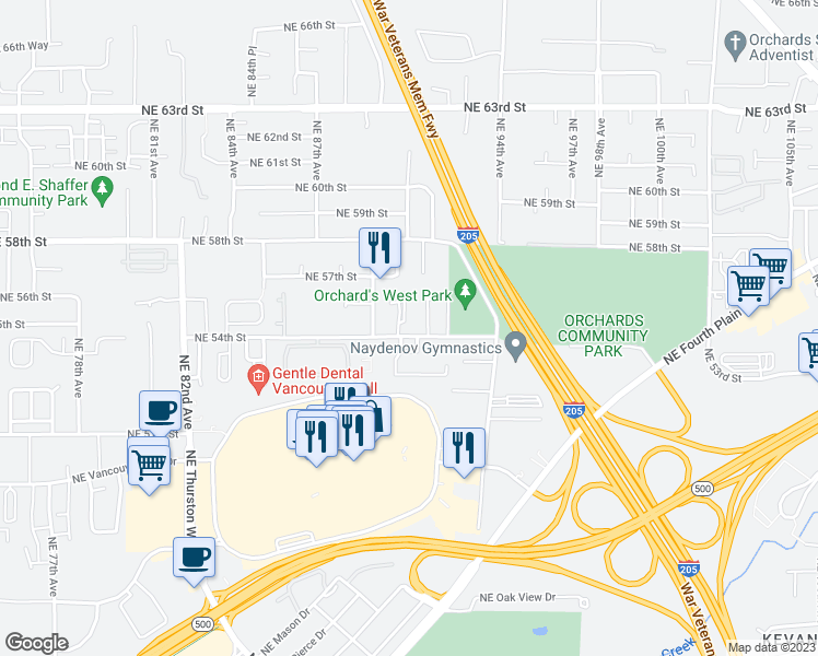 map of restaurants, bars, coffee shops, grocery stores, and more near 9146 Northeast 54th Street in Vancouver