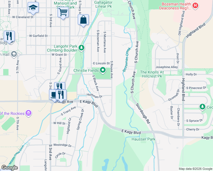 map of restaurants, bars, coffee shops, grocery stores, and more near 303 Accola Drive in Bozeman