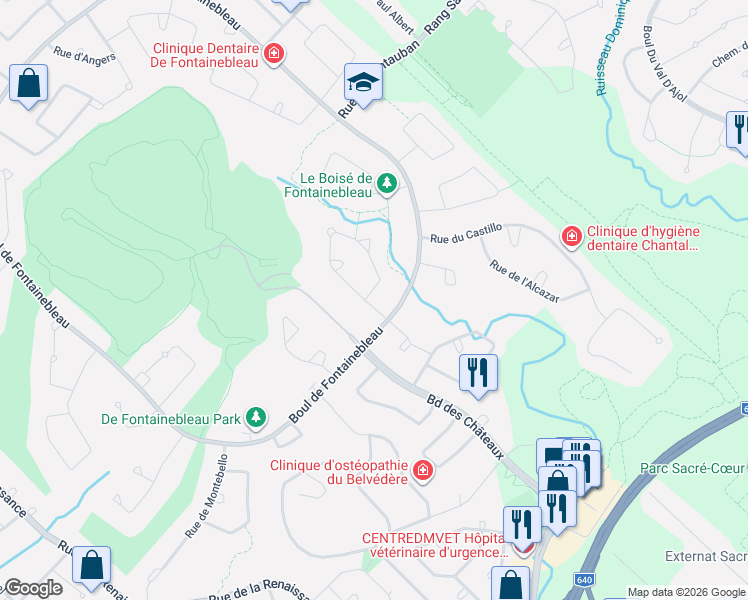 map of restaurants, bars, coffee shops, grocery stores, and more near 65 Rue de Richelieu in Blainville