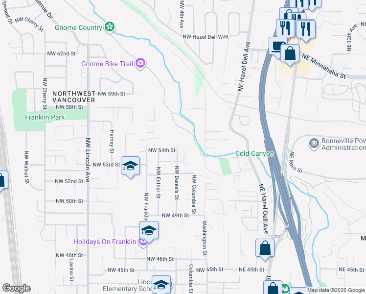 map of restaurants, bars, coffee shops, grocery stores, and more near 302 Northwest 53rd Circle in Vancouver