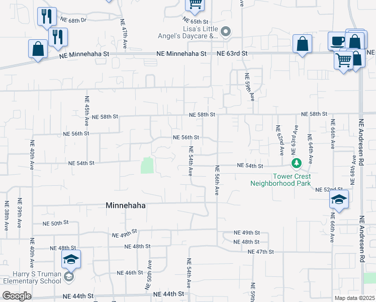 map of restaurants, bars, coffee shops, grocery stores, and more near 5502 Northeast 54th Avenue in Vancouver