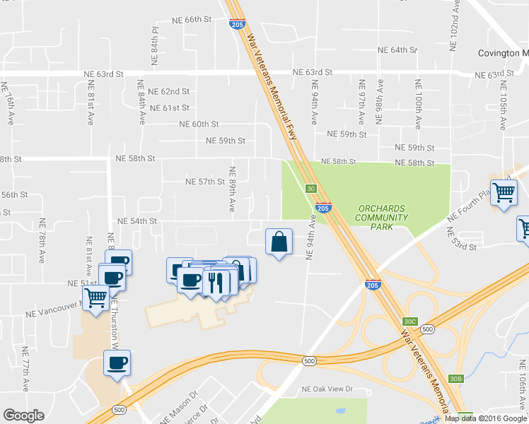 map of restaurants, bars, coffee shops, grocery stores, and more near 9146 Northeast 54th Street in Vancouver