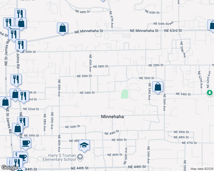 map of restaurants, bars, coffee shops, grocery stores, and more near 4614 Northeast 54th Street in Vancouver
