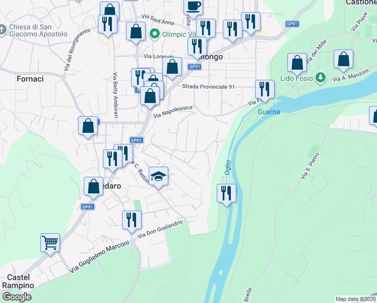map of restaurants, bars, coffee shops, grocery stores, and more near 15 Via Castel Montecchio in Credaro
