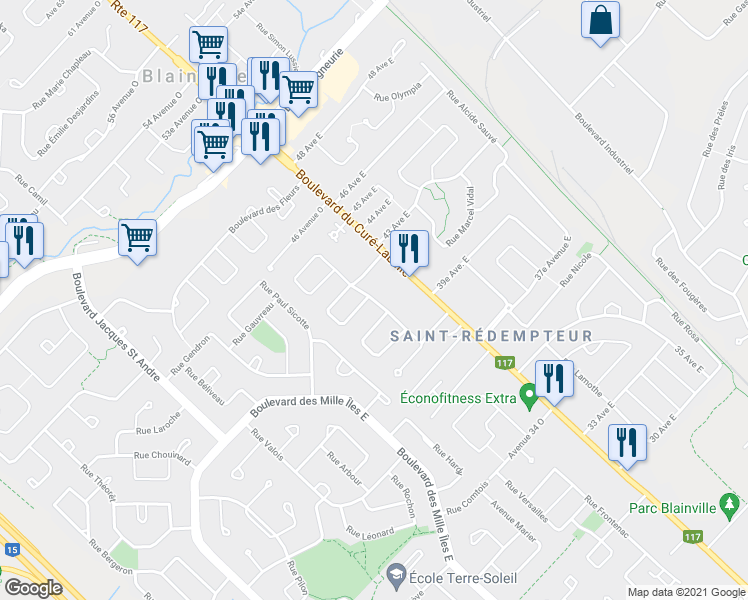 map of restaurants, bars, coffee shops, grocery stores, and more near 92 Rue de Biencourt in Blainville