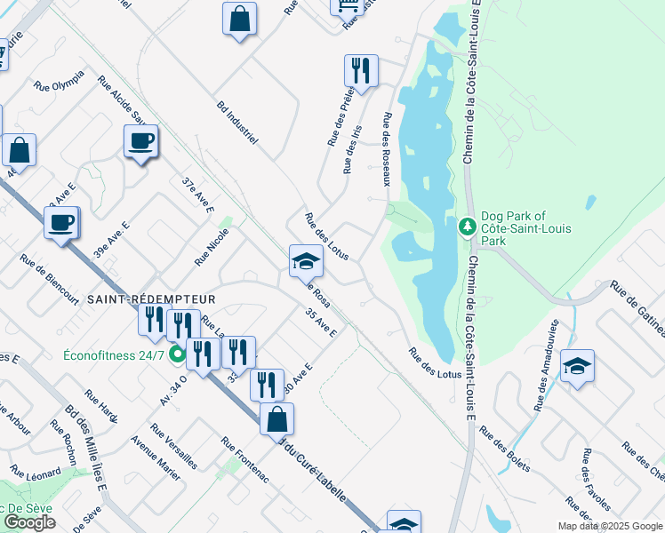 map of restaurants, bars, coffee shops, grocery stores, and more near 13 Rue des Fougères in Blainville