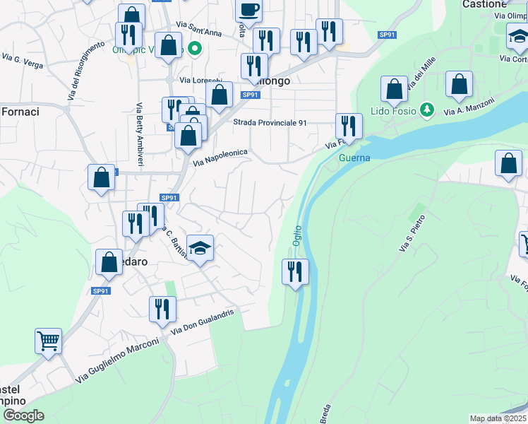 map of restaurants, bars, coffee shops, grocery stores, and more near 14 Via Castel Montecchio in Credaro