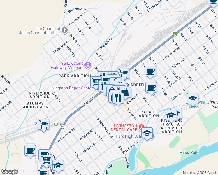 map of restaurants, bars, coffee shops, grocery stores, and more near in Livingston