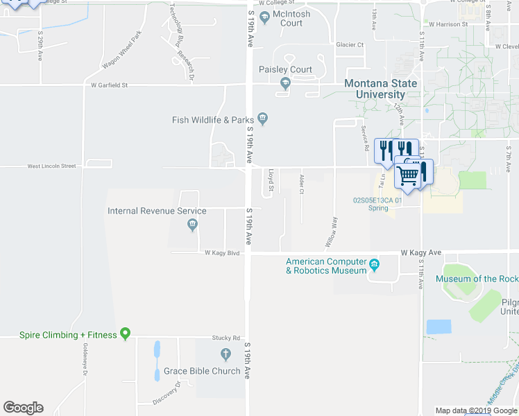 map of restaurants, bars, coffee shops, grocery stores, and more near 1816 Remington Way in Bozeman