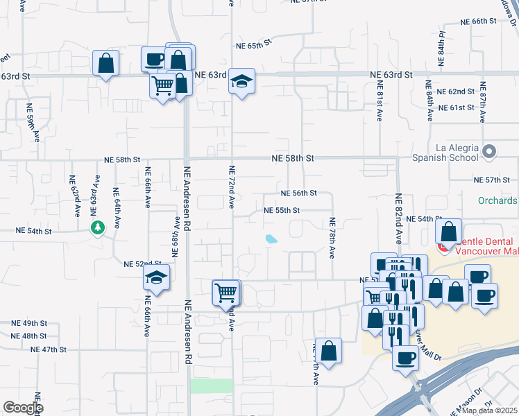 map of restaurants, bars, coffee shops, grocery stores, and more near 5401 Northeast 73rd Avenue in Vancouver