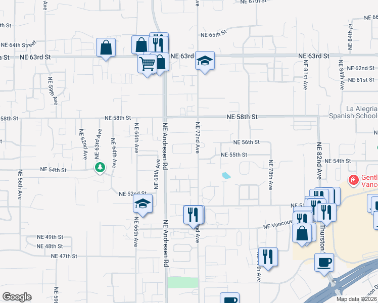 map of restaurants, bars, coffee shops, grocery stores, and more near 7116 Northeast 56th Street in Vancouver