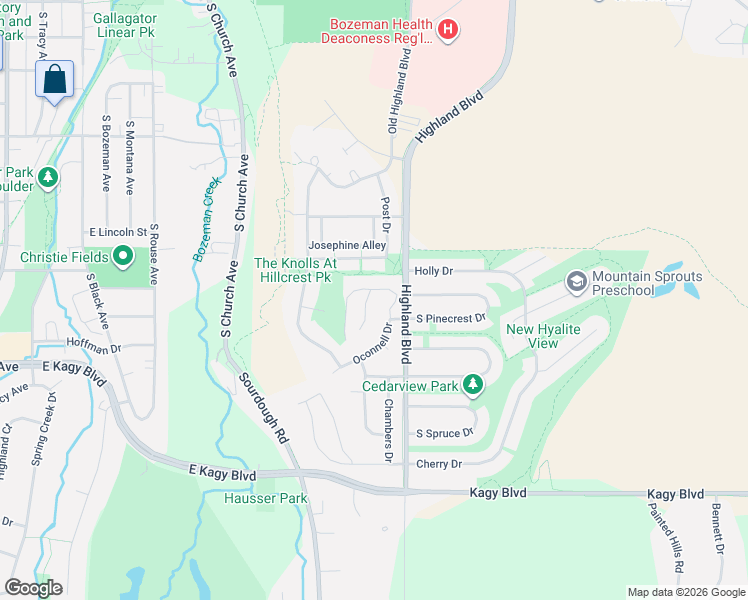 map of restaurants, bars, coffee shops, grocery stores, and more near Bozeman Trail in Bozeman