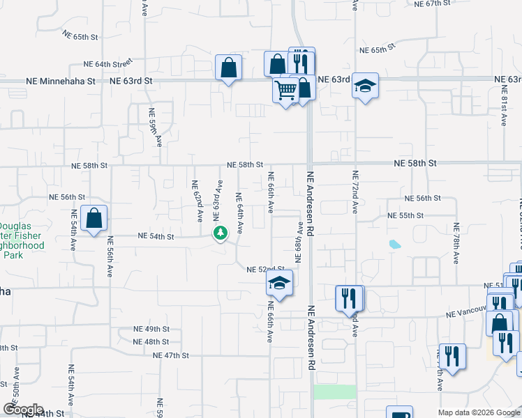 map of restaurants, bars, coffee shops, grocery stores, and more near 5518 Northeast 66th Avenue in Vancouver