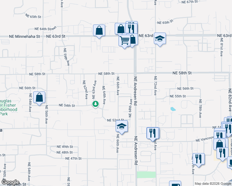 map of restaurants, bars, coffee shops, grocery stores, and more near 5519 Northeast 66th Avenue in Vancouver