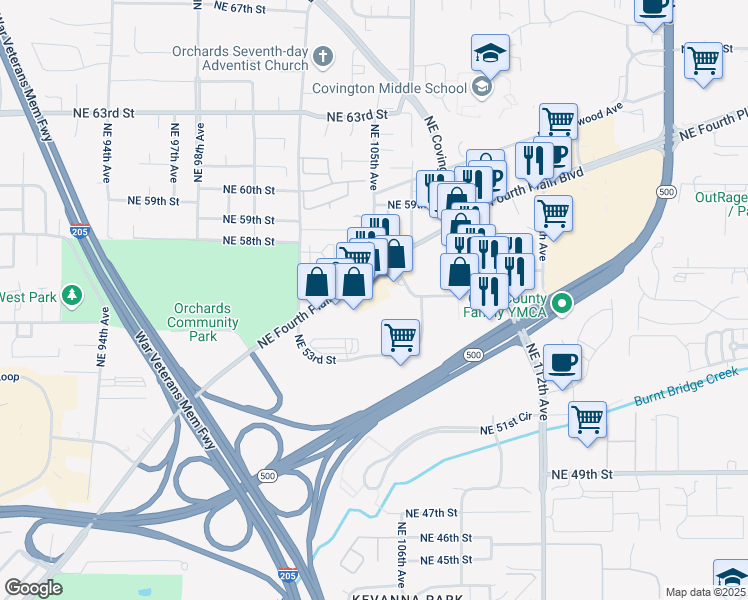map of restaurants, bars, coffee shops, grocery stores, and more near 10443 Northeast Fourth Plain Boulevard in Vancouver