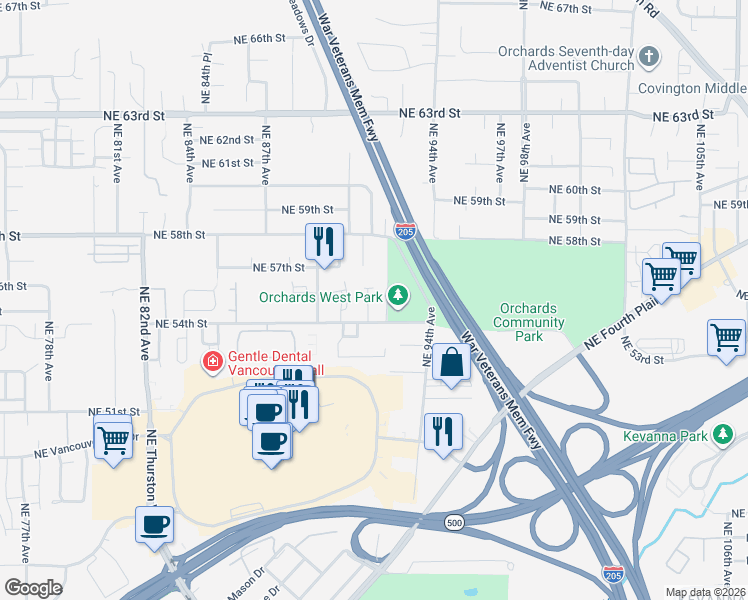 map of restaurants, bars, coffee shops, grocery stores, and more near 9112 Northeast 54th Street in Vancouver
