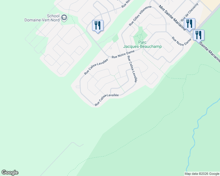 map of restaurants, bars, coffee shops, grocery stores, and more near 17567 Rue Alexis-Contant in Mirabel