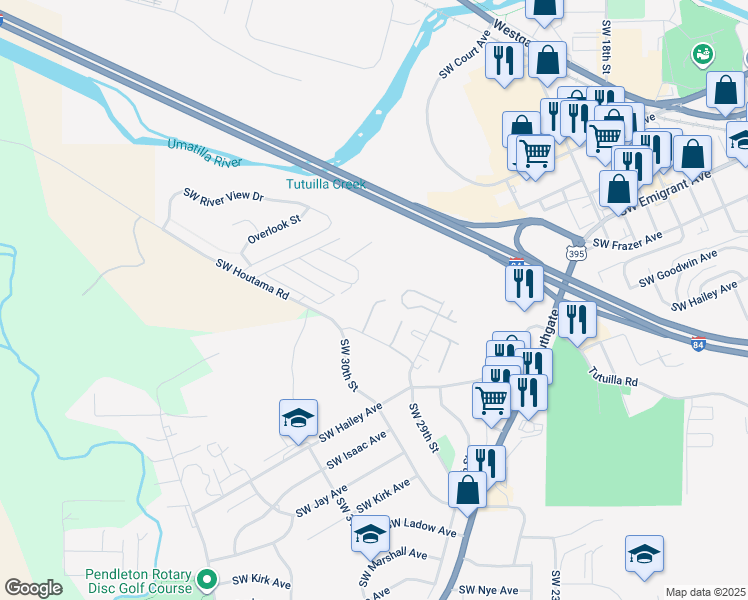 map of restaurants, bars, coffee shops, grocery stores, and more near 800-852 County 1306 Road in Pendleton