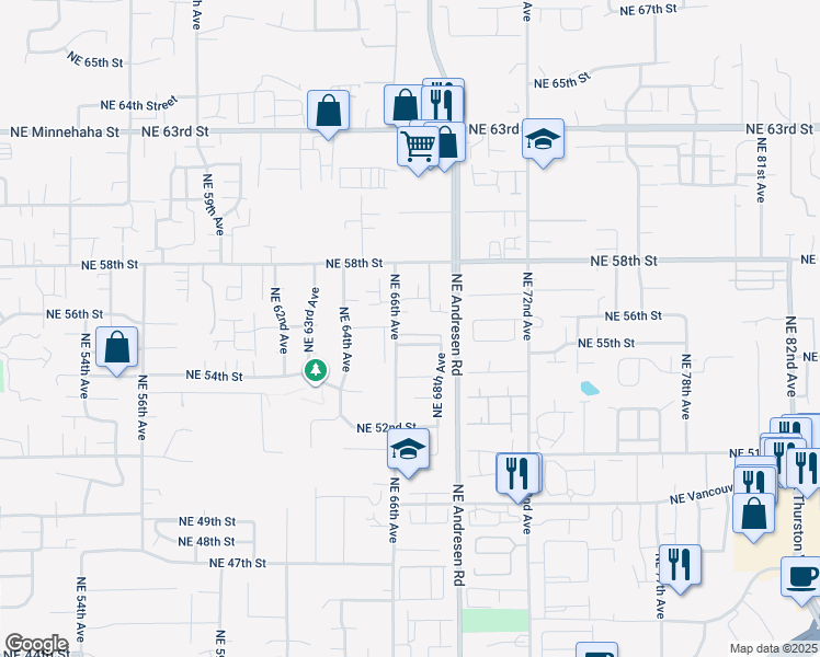 map of restaurants, bars, coffee shops, grocery stores, and more near 5601 Northeast 66th Avenue in Vancouver