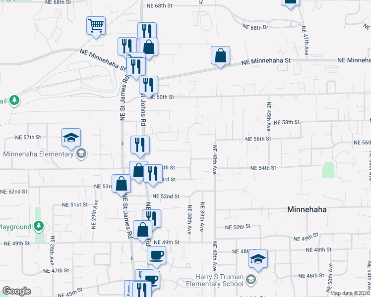 map of restaurants, bars, coffee shops, grocery stores, and more near 3708 Northeast 56th Street in Vancouver