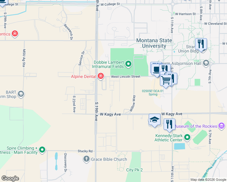 map of restaurants, bars, coffee shops, grocery stores, and more near 1523 Alder Court Lane in Bozeman
